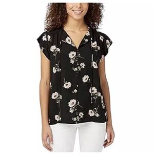 Buffalo David Bitton Womens Flutter Sleeve Blouse Top Size M Black Poppy